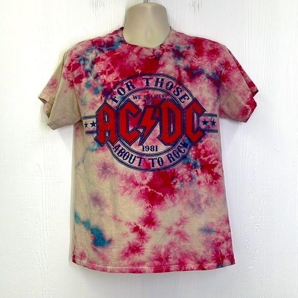 AC/DC - Colorful Tye Dye AC/DC For Those About To Rock T Shirt Size Small - Picture 1 of 9